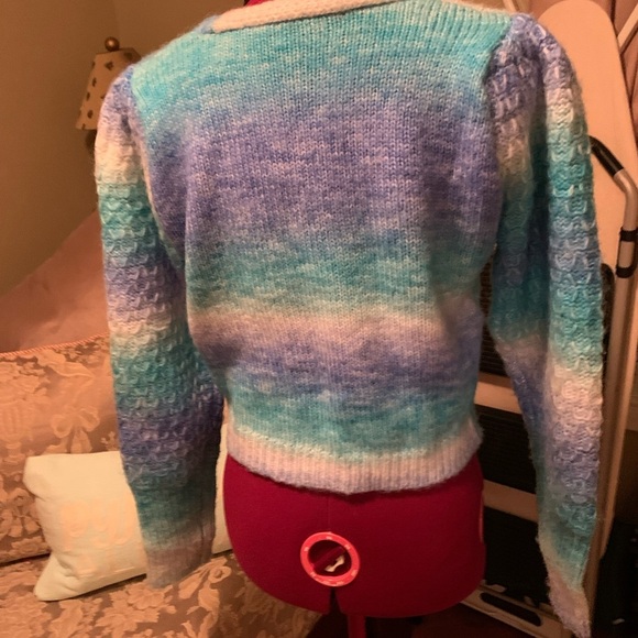NWOT Shein Multi Colored Ombré Cropped button front sweater - Picture 9 of 12